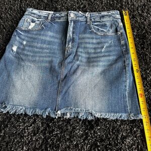 Casual Blue Mini A-Line Skirt with Distressed Finish